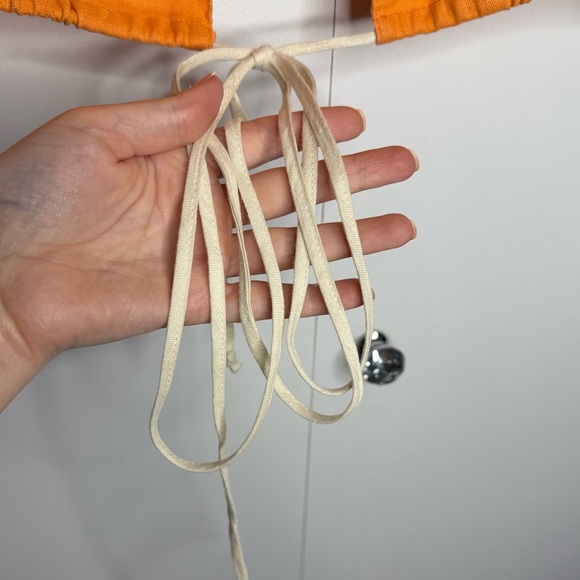 Matthew Bruch - Tie Waist Crop Top - Orange White Linen - Sz 4- RTR - Picture 8 of 13